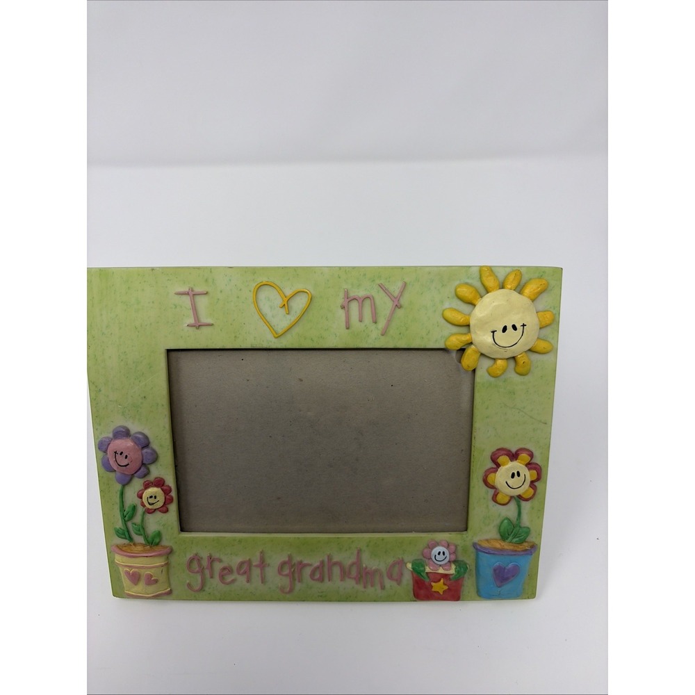 Russ Berrie HandPainted I 💛love My Great‎ Grandma Smiley Face plants Pic Frame
